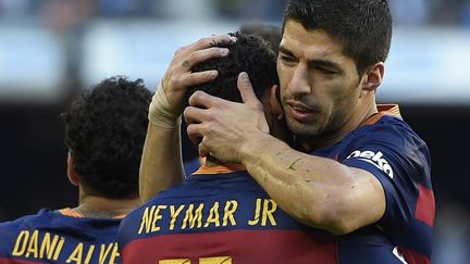 Encore une fois, Neymar et Luis Suarez, bien aidés par Leo Messi, ont été exceptionnels avec le Barça. (LLUIS GENE / AFP)