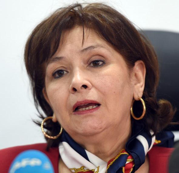 Sihem Bensedrine lors d'une conférence de presse à Tunis le 27 mai 2015. (AFP / FETHI BELAID)