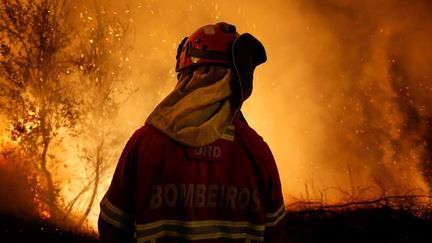 Un pompier lutte contre les flammes à Cabanoes, près de Lousa (Portugal), le 16 octobre 2017. (REUTERS)