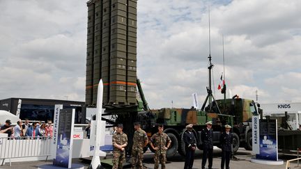 A medium-range air defense and anti-missile SAMP/T parked at the Paris Air Show, June 19, 2023. (LUDOVIC MARIN / POOL / AFP)