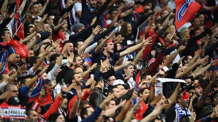 Des supporters parisiens dans les tribunes du&nbsp;Stade de France, le 21 mai 2016, pour la finale de la Coupe de France entre le PSG et l'OM. (FRANCK FIFE / AFP)