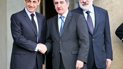 Nicolas Sarkozy, Jaume Bartumeu Cassany et Andorre Josep Dalleres Codina, Président du Conseil général, le 5/2/2010. (AFP - Thomas Coex)