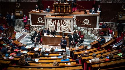 L'Assemblée nationale française, le 24 janvier 2024. (XOSE BOUZAS / HANS LUCAS / AFP)