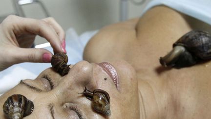 Ce salon de beaut&eacute; &agrave; Krasnoyarsk (Russie) est le seul au monde &agrave; pratiquer un massage du visage au moyen d'escargots d'Afrique, le 23 mars 2012. (ILYA NAYMUSHIN / REUTERS)