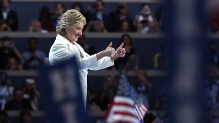 Hillary Clinton, candidate à la Maison Blanche, s'exprime en clôture de la convention démocrate à Philadelphie (Etats-Unis), le 28 juillet 2015. (JESSICA KOURKOUNIS / GETTY IMAGES NORTH AMERICA / AFP)