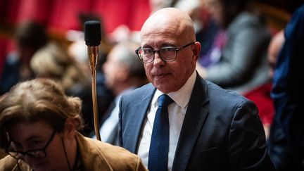 Le président du parti Les Républicains, Eric Ciotti, à l'Assemblée nationale, le 31 octobre 2023. (XOSE BOUZAS / HANS LUCAS / AFP)