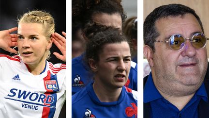 Ada Hegerberg, buteuse avec l'OL en demi-finale de la Ligue des champions, les Bleues du XV de France, défaites par l'Angleterre lors du Tournoi des six nations, et la disparition tragique de Mino Raiola ont marqué ce week-end de sport, les 30 avril et 1er mai 2022. (AFP)