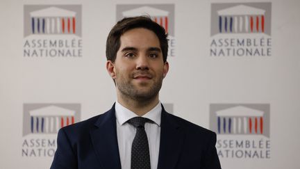 Thomas Ménagé, porte-parole du groupe RN à l'Assemblée nationale, député du Loiret, en février 2023. (LUDOVIC MARIN / AFP)