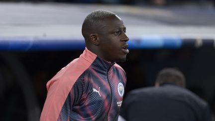 Benjamin Mendy à l'échauffement avec un match de Ligue des champions entre le Real Madrid et Manchester City, le 26 février 2020. (PATRICIO REALPE / NURPHOTO / AFP)