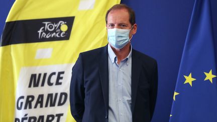 Le directeur du Tour de France, Christian Pruhomme, le 19 août 2020 à Nice (Alpes-Maritimes), lors d'une conférence de presse avant le départ de la 107e édition. (VALERY HACHE / AFP)