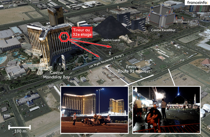 CARTE. Visualisez les lieux de la fusillade à Las Vegas (NICOLAS ENAULT / GOOGLE EARTH / AFP)