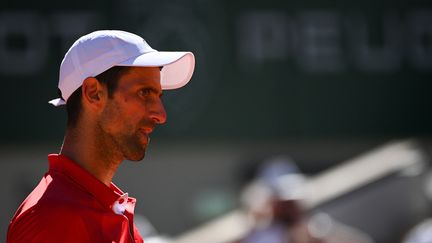 Novak Djokovic durant la finale de Roland-Garros 2021 contre Stefanos Tsitsipas, le 13 juin 2021 (ANNE-CHRISTINE POUJOULAT / AFP)