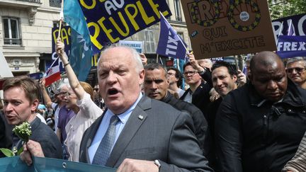 Le président de l'Union populaire républicaine (UPR), François Asselineau, le 1er mai 2019 à Paris. (JACQUES DEMARTHON / AFP)