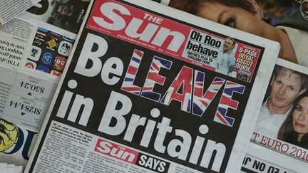 La une du "Sun", tabloïd britannique favorable à la sortie du Royaume-Uni de l'UE, le 14 juin 2016. (DANIEL SORABJI / AFP)