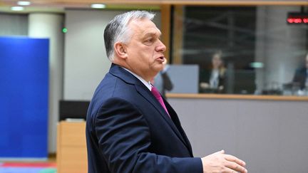 Le Premier ministre hongrois Viktor Orban lors d'une réunion des 27 leaders de l'Union européenne, à Bruxelles, jeudi 14 décembre. (DURSUN AYDEMIR / ANADOLU / AFP)