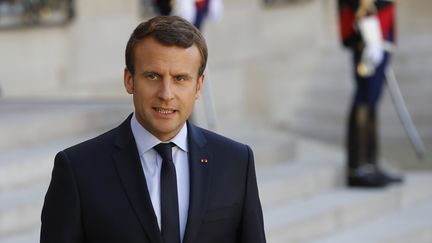 Emmanuel Macron lors d'une conférence de presse au palais de l'Elysée, à Paris, le 8 juin 2017. (PATRICK KOVARIK / AFP)