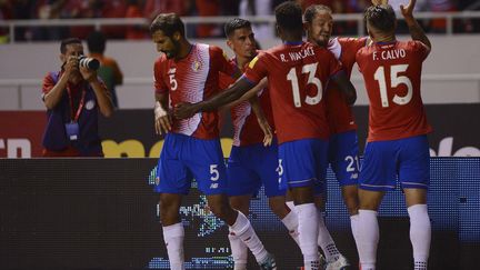 La joie des Costaricains,proches de se qualifier pour le Mondial 2018 en Russie (CARLOS GONZALEZ / AFP)