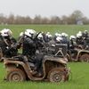 Des gendarmes mobiles en quads lors de la manifestation contre les mégabassines à Sainte-Soline (Deux-Sèvres), le 25 mars 2023. (THIBAUD MORITZ / AFP)