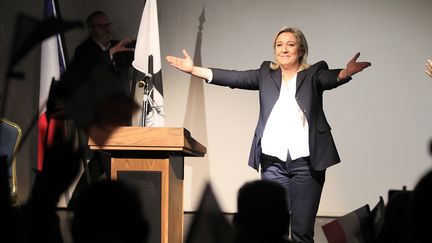 Marine Le Pen lors d'un meeting pour les élections régionales à Ajaccio (Corse), le 28 novembre 2015. (PASCAL POCHARD CASABIANCA / AFP)