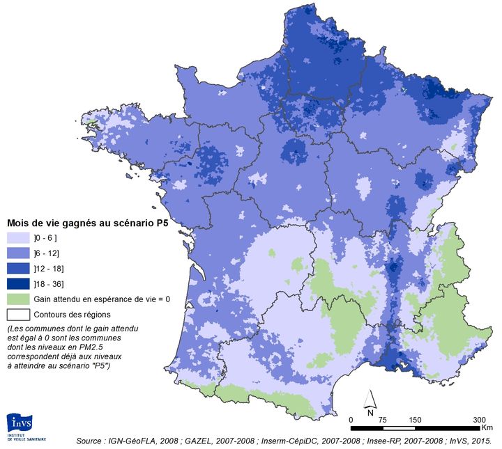 &nbsp;L'espérance de vie gagnée avec un scénario "réaliste" de réduction de la pollution, selon l'étude de Santé Publique France. (SANTE PUBLIQUE FRANCE)