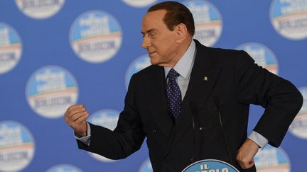 L'ancien pr&eacute;sident du Conseil italien,&nbsp;Silvio Berlusconi, lors d'un meeting, le 7 f&eacute;vrier 2013, &agrave; Rome. (ANDREAS SOLARO / AFP)