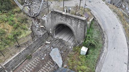 L'éboulement sur un tunnel en Maurienne (Savoie), le 1er septembre 2023. (SNCF RESEAU / AFP)