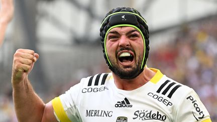 Le bonheur de Grégory Alldritt, le 3e ligne centre international de La Rochelle, lors de la finale de la Champions Cup au stade Vélodrome contre le Leinster, le 28 mai 2022. (PASCAL GUYOT / AFP)