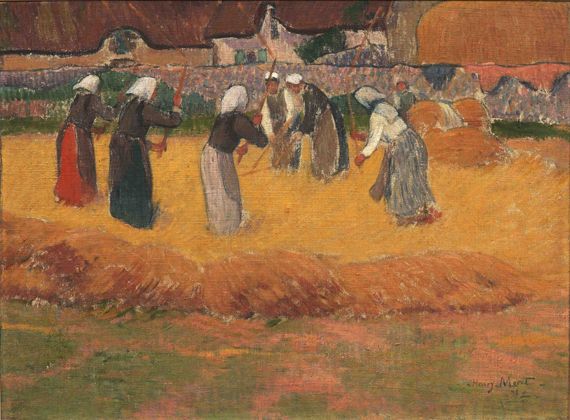 Henry Moret, "Batteuses de bl&eacute;", huile sur panneau, 1892, 37,5 x 50 cm. (BERNARD GALÉRON                             )