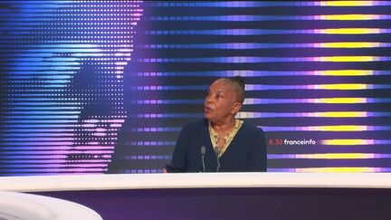 Christiane Taubira, candidate à l’élection présidentielle et gagnante de la Primaire populaire, était lundi 31 janvier 2022 l’invitée du 8h30 franceinfo.&nbsp;&nbsp; (FRANCEINFO)