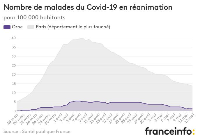 Nombre de malades du Covid-19 en réanimation pour 100 000 habitants. (FRANCEINFO)