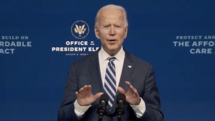 Joe Biden, le 46e président des Etats-Unis, a été élu. Les résultats ont été confirmés le samedi 7 novembre à 17h24, heure française. Ici, Joe Biden en plein discours sur la Loi sur les soins abordables, le 10 novembre 2020, à Wilmington, dans le Delaware.&nbsp; (PICTURE ALLIANCE / CONSOLIDATED / MAXPPP)