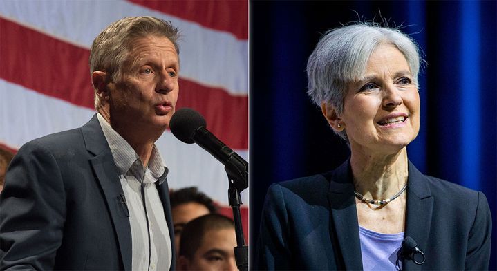 Le candidat libertarien à la Maison Blanche, Gary Johnson, et la candidate écologiste, Jill Stein. (AFP / SIPA / FRANCEINFO)