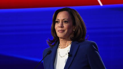 La sénatrice démocrate&nbsp;Kamala Harris durant&nbsp;le quatrième débat de la primaire démocrate pour la présidentielle de 2020 à Westerville, le 15 octobre 2019. (SAUL LOEB / AFP)