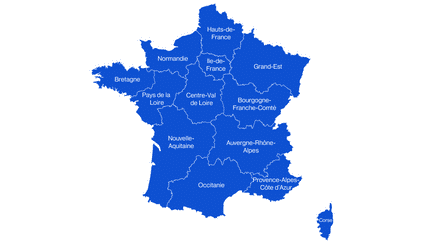 Les noms des nouvelles régions françaises. (NICOLAS ENAULT/FRANCEINFO)