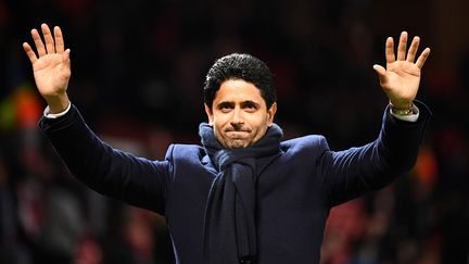 Nasser Al-Khelaïfi, lors du match Manchester United-Paris Saint Germain, le 12 février 2019 à Manchester. (FRANCK FIFE / AFP)