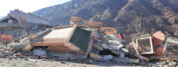 Le village de Talat N'Yaaqoub, très proche de l'épicentre du séisme, a été presque entièrement détruit. (BEATRICE DUGUE / RADIOFRANCE)