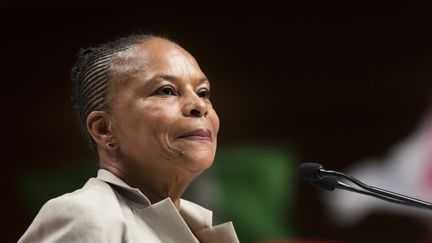 Christiane Taubira en 2017, lors de la candidature de Benoît Hamon à l'élection présidentielle. (SERGE TENANI / HANS LUCAS)