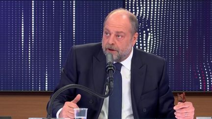 Éric Dupond-Moretti, Garde des Sceaux, était l'invité du "8h30 franceinfo", mercredi 14 avril 2021. (FRANCEINFO / RADIOFRANCE)