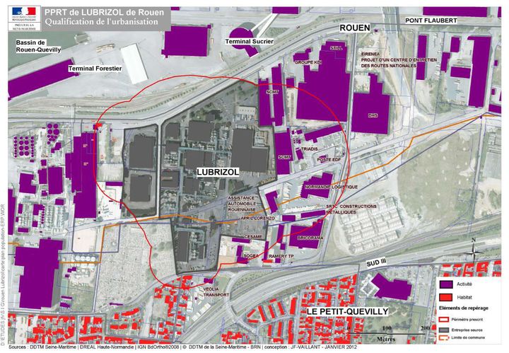 Extrait du plan de prévention des risques technologiques autour du site de Lubrizol à Rouen. (PREFECTURE DE SEINE-MARITIME)