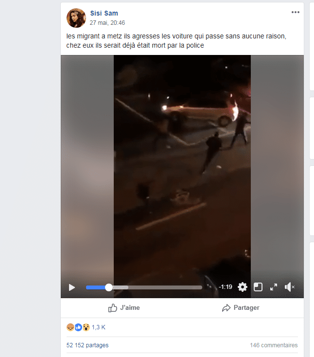 La même vidéo censée montrer une scène de violence à Metz (Capture d'écran Facebook)