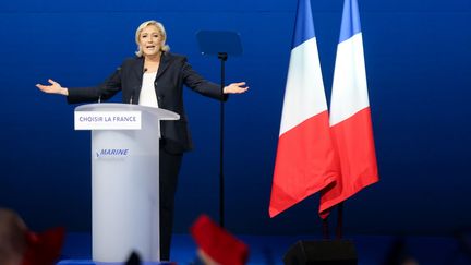 Marine Le Pen, pendant son meeting d'entre-deux tours à Villepinte&nbsp; (AFP)