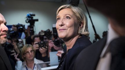 La présidente du FN, Marine Le Pen, au Congrès du parti à Lille (Nord), le 10 mars 2018.&nbsp; (YANN CASTANIER / HANS LUCAS / AFP)