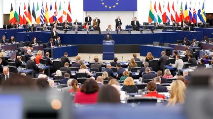 A session at the European Parliament, in Strasbourg (Bas-Rhin), November 21, 2023. (EUROPEAN UNION / HANS LUCAS / AFP)