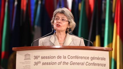 La directrice g&eacute;n&eacute;rale de l'Unesco, Irina Bokova, le 25 octobre 2011 lors de la 36e session de la Conf&eacute;rence g&eacute;n&eacute;rale de l'organisation &agrave; Paris. (GAO JING / XINHUA / SIPA)