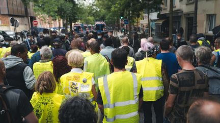 Des "gilets jaunes" à Paris, le 17 juillet 2021. (RUDY-OLIVIER BENTO / HANS LUCAS / AFP)