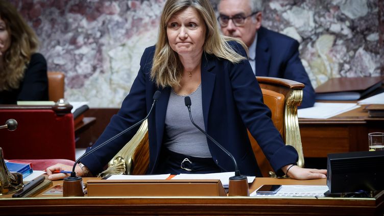 The President of the National Assembly, Yaël Braun-Pivet, during the session of questions to the government on May 30, 2023 (THOMAS PADILLA / MAXPPP)