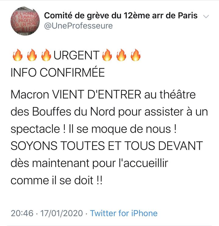 Capture d'écran d'un tweet publié le 17 janvier 2020, supprimé depuis. (TWITTER)