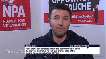 Olivier Besancenot, porte-parole du NPA, a critiqu&eacute; le virage &agrave; droite de Fran&ccedil;ois Hollande, jeudi 16 janvier, dans l'&eacute;mission "Des paroles et des actes", sur France 2. ( FRANCE 2 / FRANCETV INFO)