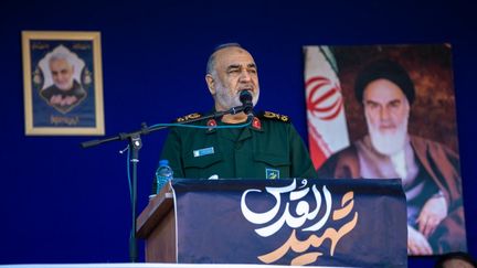 Le général Hossein Salami, chef des Gardiens de la révolution iranienne, s'exprime à Téhéran, le 05 janvier 2024. (AMIR MORADI / MIDDLE EAST IMAGES / AFP)