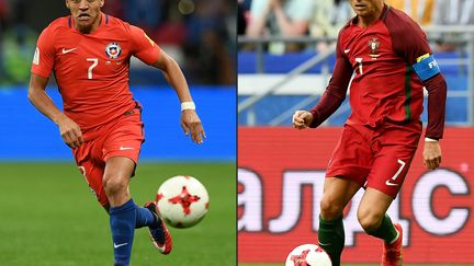 Le Chilien Alexis Sanchez (à gauche) face au Portugais Cristiano Ronaldo (à droite). (FRANCK FIFE / AFP)